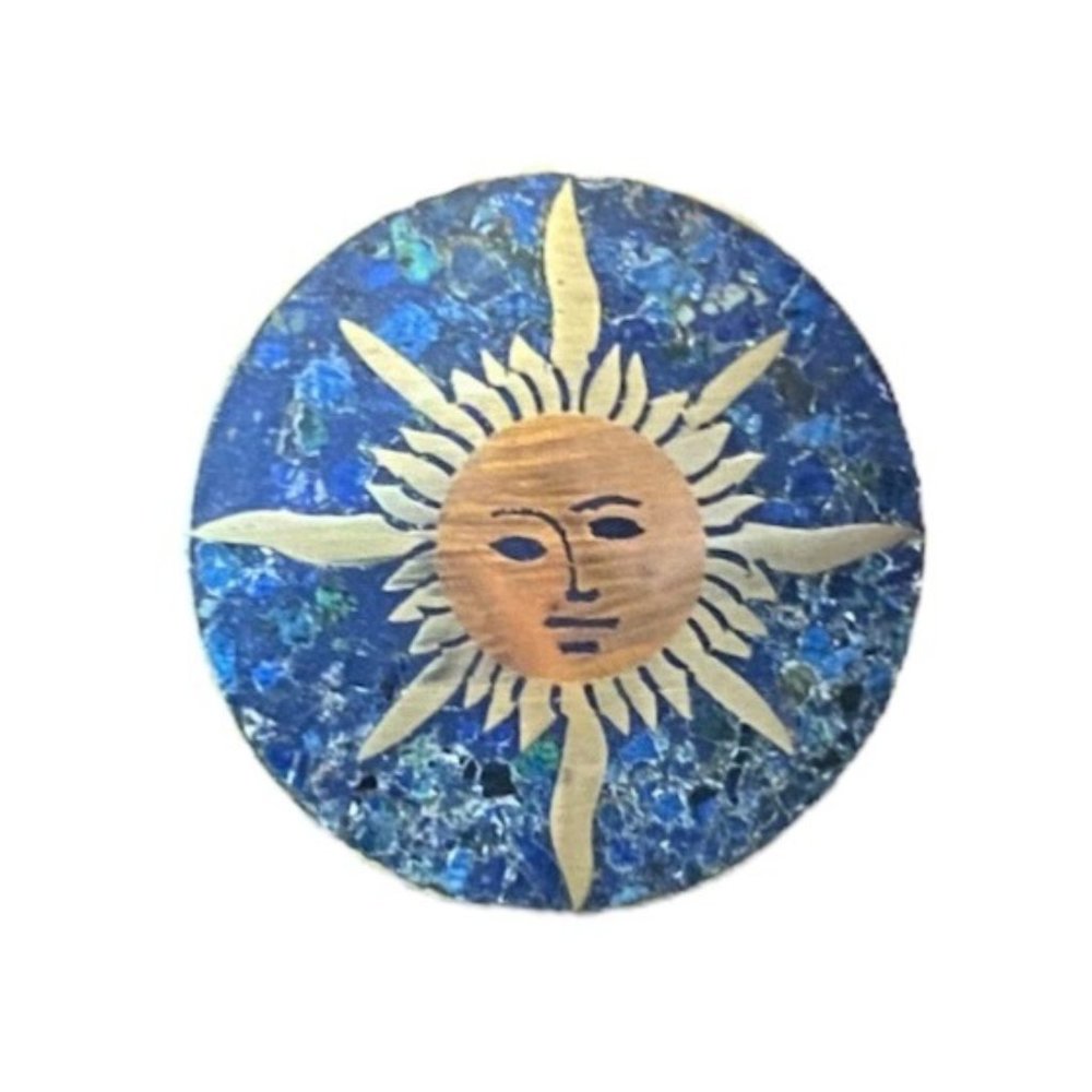 VTG Taxco Mexican Silver & Copper Sun Brooch with crushed Lapis/Turquoise